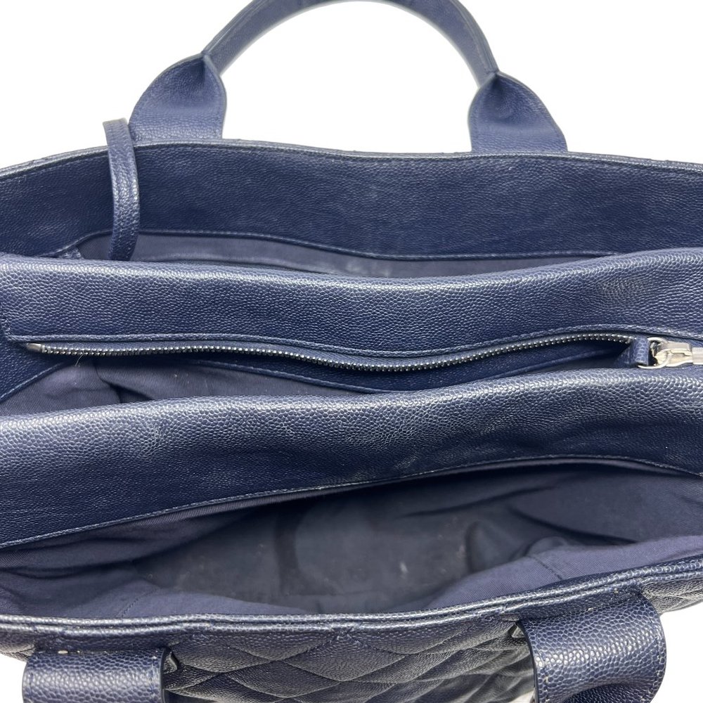 Chanel Large Matelassé Quilted Caviar Shopping Tote Bag Navy Dark Blue - Picture 15 of 17